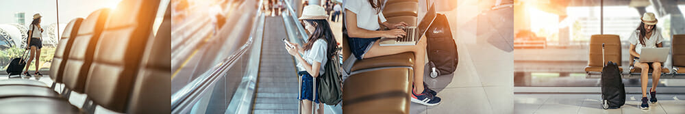 girl train airport station waiting holiday travel photography bag
