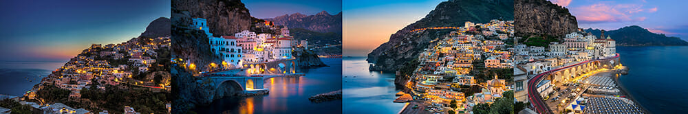 village town cliff water sea ocean lights night holiday travel photography sunset pink blue sky