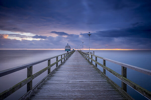 blue hour seaside pier jetty night time