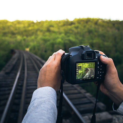 camera focus railway tracks landscape