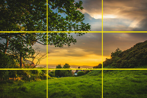 sunset over countryside village rule of thirds composition landscape photography
