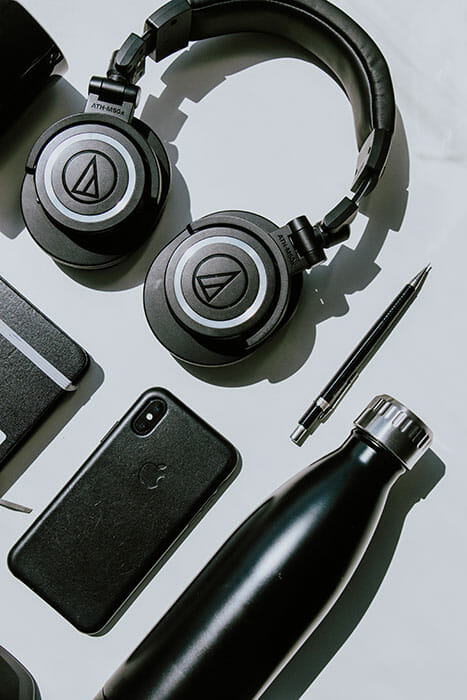 tech flat lay with headphones