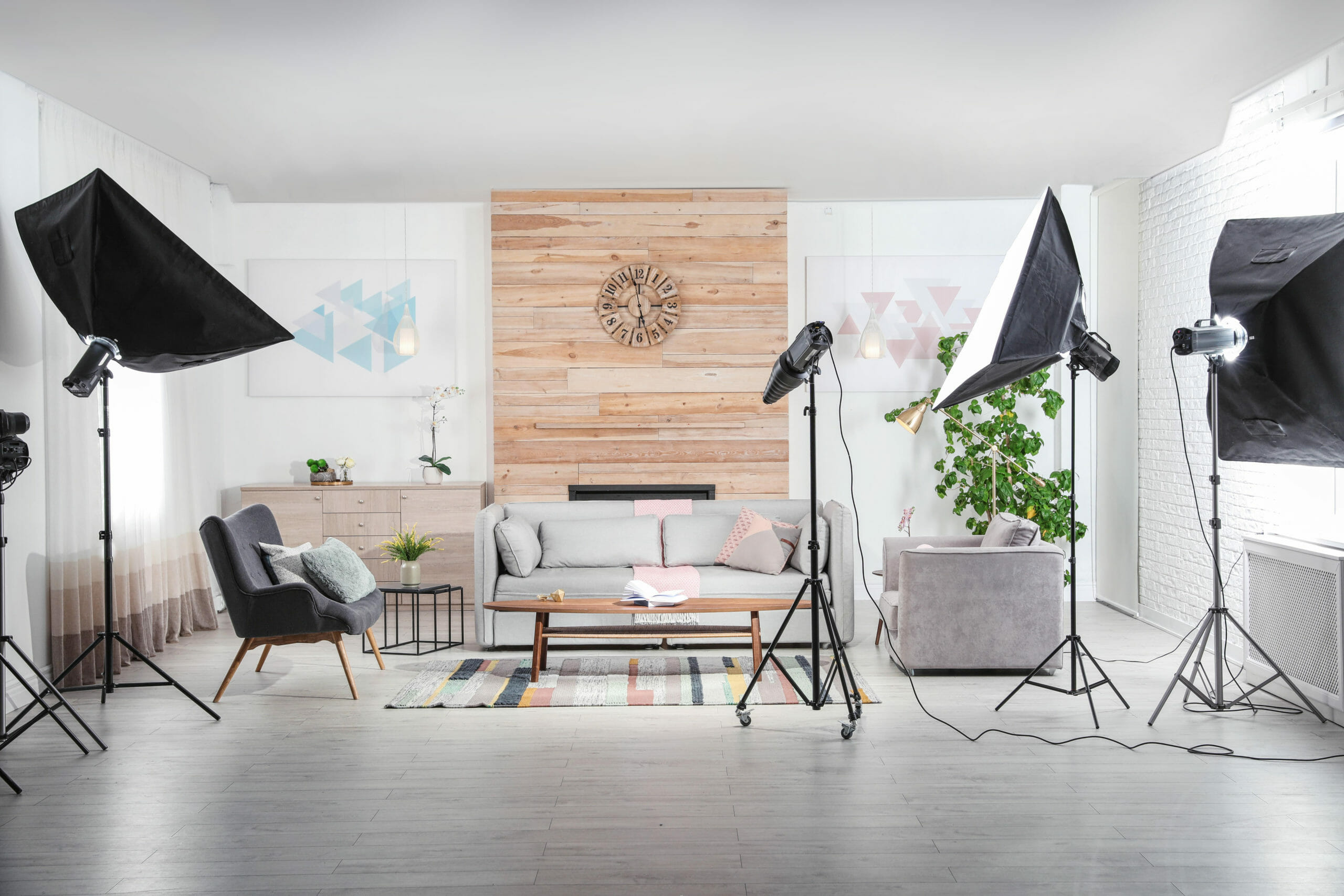 Professional,Photo,Studio,Equipment,Prepared,For,Shooting,Living,Room,Interior Real Estate Photography - Flash with Modifiers