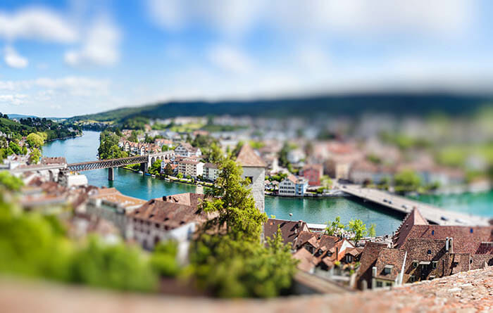 Panoramic,View,Of,Swiss,Town,Schaffhausen.,River,Rhine.,Europe.,Miniature