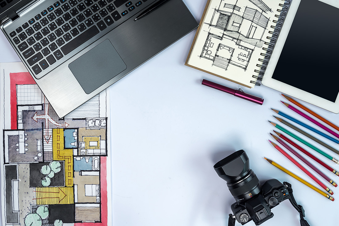 Top,View,Of,Office,Desk,With,Equipments,,Camera,,Laptop,,Tablet