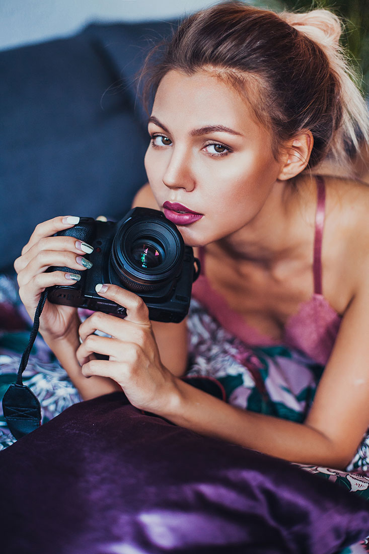 Portrait,Of,Young,Sensual,Woman,With,Camera. Boudoir Photography Tutorial