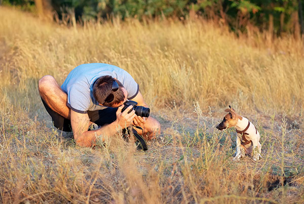 Photographer,Takes,Pictures,Of,A,Small,Puppy,In,Nature