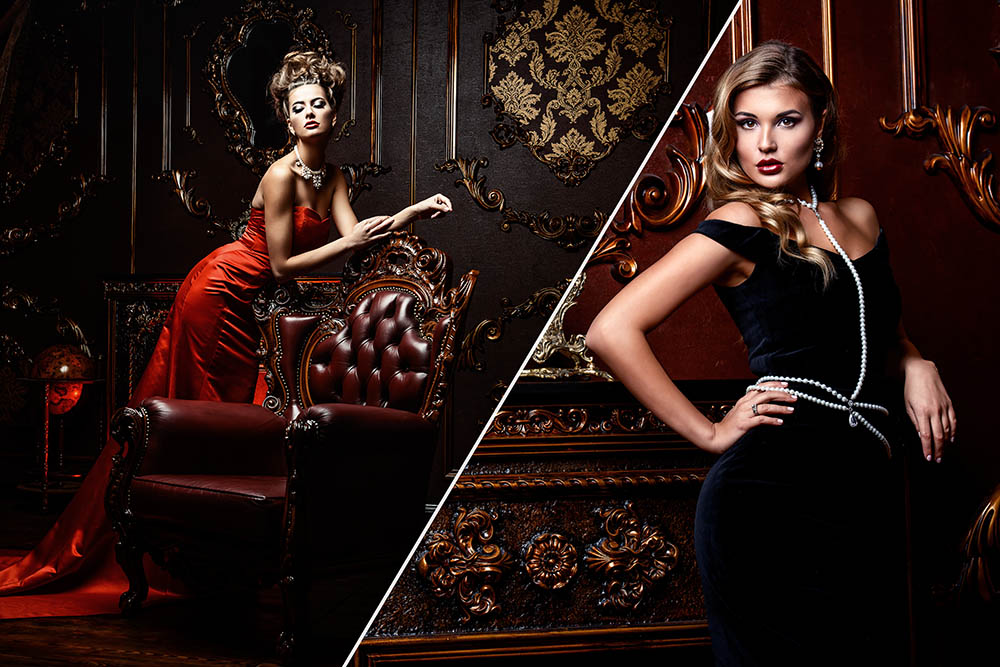 Beautiful,Elegant,Woman,In,Black,Dress,And,Jewelery,Of,Pearls Female Portraits Classy and Elegant poses